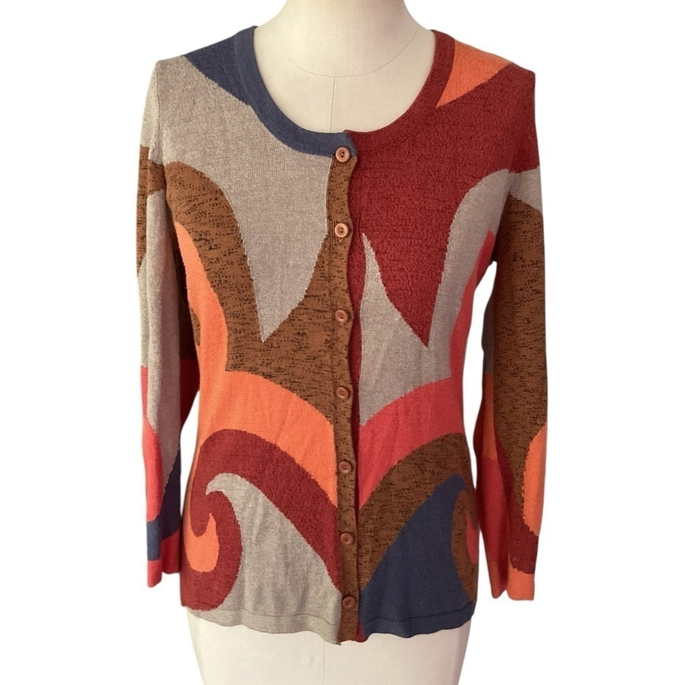 NIC+ZOE Petite Small Multicolor Abstract Print Cardigan Sweater